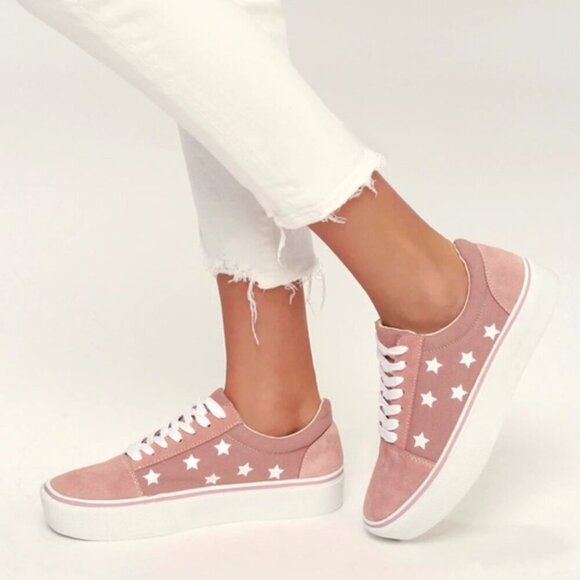 Steve Madden Leather Sneakers Womens 10 Pink Stars Platform 90s Retro - Picture 1 of 14